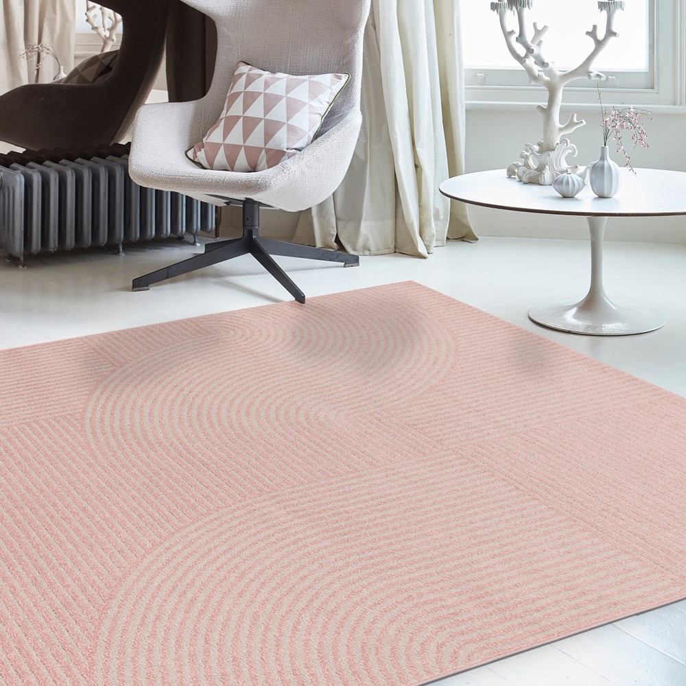 Muse MU17 Geometric Stripe Woven Rugs in Pink